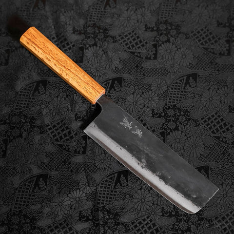 Nakiri White steel #2 Kurouchi Oak Handle 165mm-White steel #2-Kurouchi-Japanese Handle-[Musashi]-[Japanese-Kitchen-Knives]