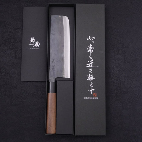 Nakiri White steel #2 Kurouchi Walnut Handle 165mm-White steel #2-Kurouchi-Japanese Handle-[Musashi]-[Japanese-Kitchen-Knives]