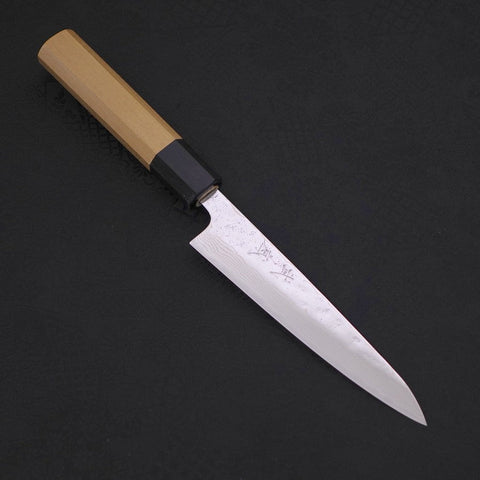 Petty AUS-10 Nashiji Damascus Buffalo Magnolia Handle 135mm-AUS-10-Damascus-Japanese Handle-[Musashi]-[Japanese-Kitchen-Knives]