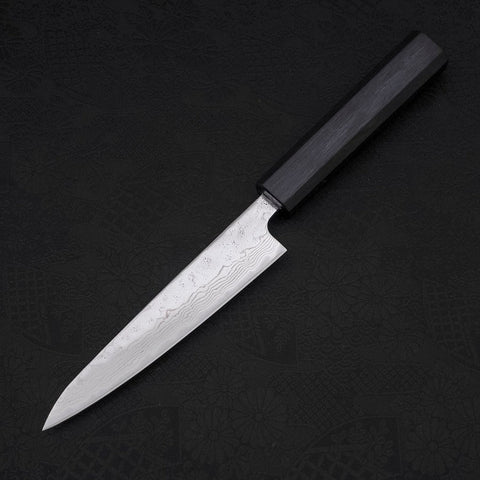 Petty AUS-10 Nashiji Damascus Dark-Blue Urushi Handle 135mm-AUS-10-Damascus-Japanese Handle-[Musashi]-[Japanese-Kitchen-Knives]