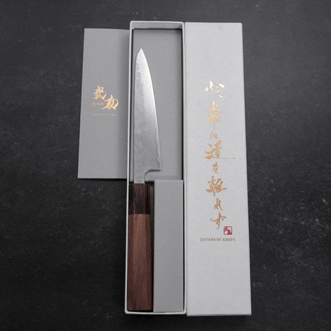 Petty AUS-10 Polished Nashiji Damascus Walnut Handle 135mm-AUS-10-Damascus-Japanese Handle-[Musashi]-[Japanese-Kitchen-Knives]