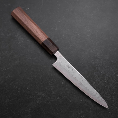 Petty AUS-10 Polished Nashiji Damascus Walnut Handle 135mm-AUS-10-Damascus-Japanese Handle-[Musashi]-[Japanese-Kitchen-Knives]