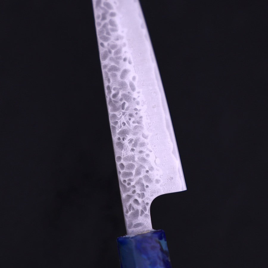 Petty AUS-10 Tsuchime Damascus Ocean Blue Handle 135mm-AUS-10-Damascus-Ocean Handle-[Musashi]-[Japanese-Kitchen-Knives]