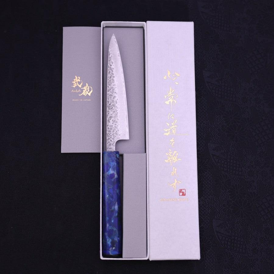 Petty AUS-10 Tsuchime Damascus Ocean Blue Handle 135mm-AUS-10-Damascus-Ocean Handle-[Musashi]-[Japanese-Kitchen-Knives]