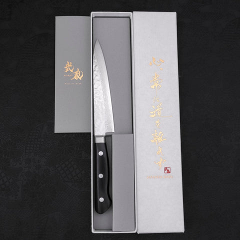 Petty AUS-10 Tsuchime Damascus Western Black Handle 135mm-AUS-10-Damascus-Western Handle-[Musashi]-[Japanese-Kitchen-Knives]