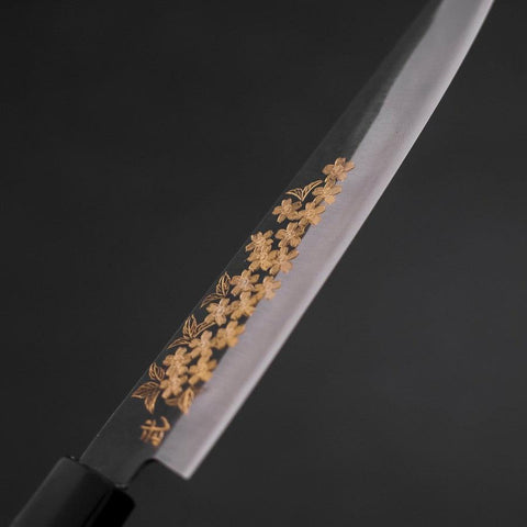 Petty Blue steel #1 Kurouchi Chokin Sakura Buffalo Ebony Handle 150mm-[Musashi]-[Japanese-Kitchen-Knives]