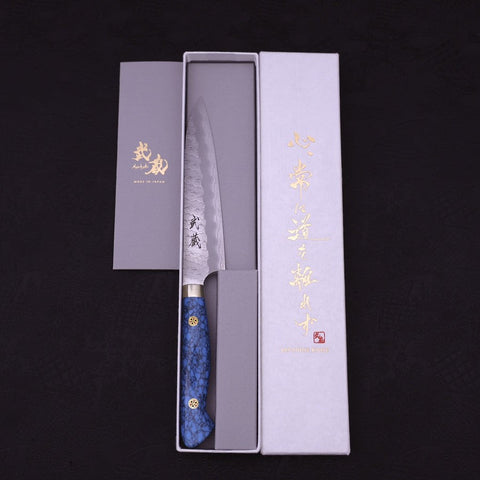 Petty SG-2 Tsuchime Turquoise Blue Handle 150mm-SG-2-Tsuchime-Western Handle-[Musashi]-[Japanese-Kitchen-Knives]