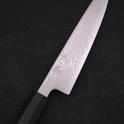 Petty SLD Wave Nickel Damascus Buffalo Ebony Handle 135mm-SLD-Damascus-Japanese Handle-[Musashi]-[Japanese-Kitchen-Knives]