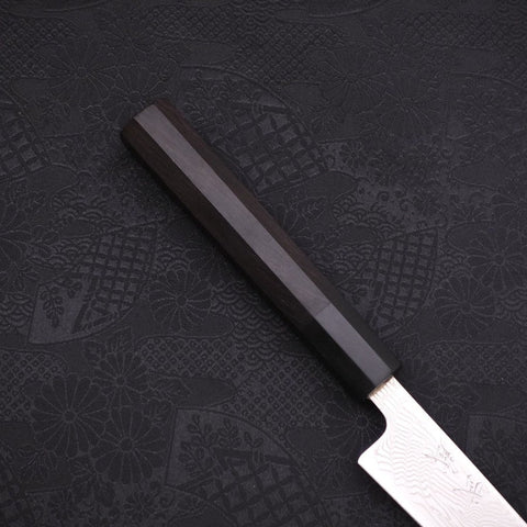 Petty SLD Wave Nickel Damascus Buffalo Ebony Handle 135mm-SLD-Damascus-Japanese Handle-[Musashi]-[Japanese-Kitchen-Knives]