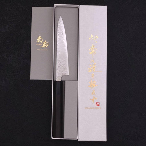 Petty SLD Wave Nickel Damascus Buffalo Ebony Handle 135mm-SLD-Damascus-Japanese Handle-[Musashi]-[Japanese-Kitchen-Knives]