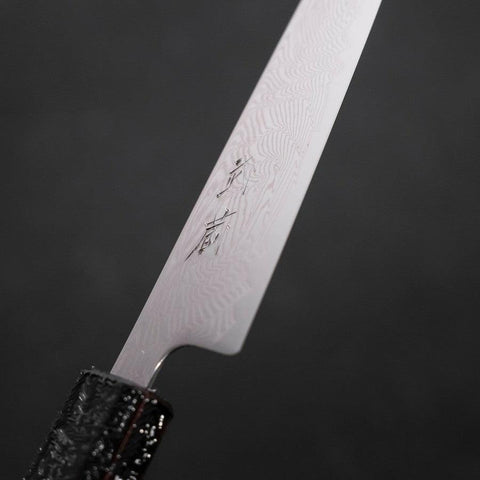 Petty SLD Wave Nickel Damascus Silver Pattern Urushi Handle 135mm-SLD-Damascus-Japanese Handle-[Musashi]-[Japanese-Kitchen-Knives]