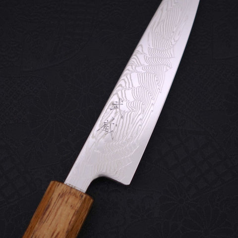 Petty SLD Wave Nickel Damascus Yaki Urushi Handle 135mm-SLD-Damascus-Japanese Handle-[Musashi]-[Japanese-Kitchen-Knives]