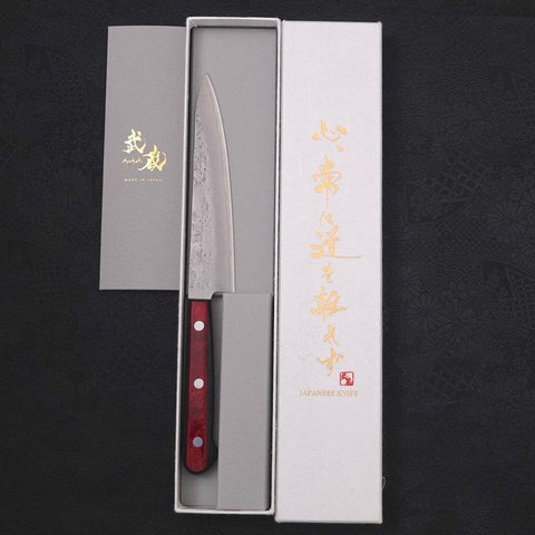 Petty Silver Steel #3 Nashiji Western Red Handle 135mm-Silver steel #3-Nashiji-Western Handle-[Musashi]-[Japanese-Kitchen-Knives]