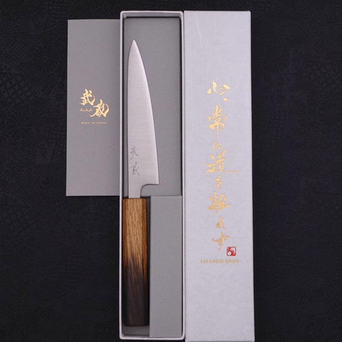 Petty Silver Steel #3 Polished Yaki Urushi Handle 135mm-Silver steel #3-Nashiji-Japanese Handle-[Musashi]-[Japanese-Kitchen-Knives]