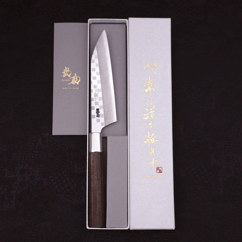 Petty Silver Steel #3 Walnut Ichimatsu Handle 135mm-Silver Steel #3-Japanese Handle-[Musashi]-[Japanese-Kitchen-Knives]