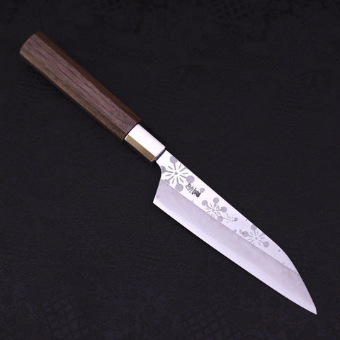 Petty Silver Steel #3 Walnut Kazabana Handle 135mm-Silver Steel #3-Japanese Handle-[Musashi]-[Japanese-Kitchen-Knives]