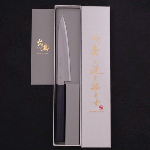 Petty Stainless Clad Blue Super Polished Dark Blue Handle 145mm-Blue Super-Polished-Japanese Handle-[Musashi]-[Japanese-Kitchen-Knives]