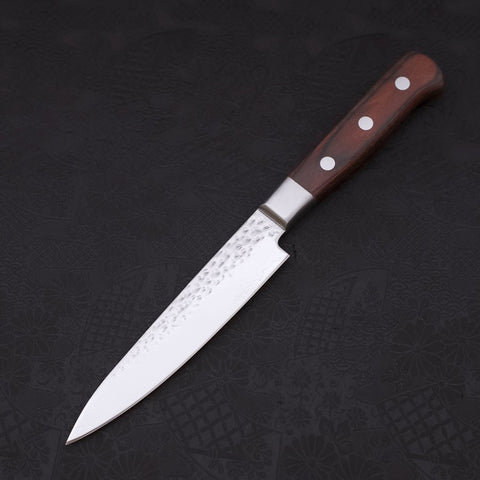 Petty VG-10 Mirror Tsuchime Damascus Mahogany Handle 135mm-VG-10-Damascus-Western Handle-[Musashi]-[Japanese-Kitchen-Knives]