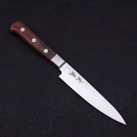 Petty VG-10 Mirror Tsuchime Damascus Mahogany Handle 135mm-VG-10-Damascus-Western Handle-[Musashi]-[Japanese-Kitchen-Knives]