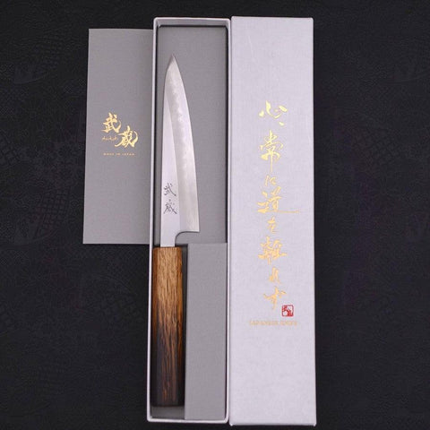 Petty White steel #1 Polished Yaki Urushi Handle 135mm-White steel #1-Polished-Japanese Handle-[Musashi]-[Japanese-Kitchen-Knives]