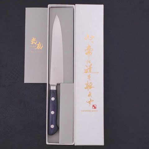 Petty knife AUS-8 Polished Western Blue Handle 150mm-AUS-8-Polished-Western Handle-[Musashi]-[Japanese-Kitchen-Knives]