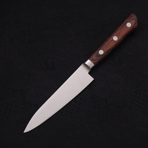 Petty knife AUS-8 Polished Western Mahogany Handle 120mm-AUS-8-Polished-Western Handle-[Musashi]-[Japanese-Kitchen-Knives]