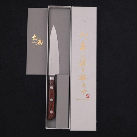 Petty knife AUS-8 Polished Western Mahogany Handle 120mm-AUS-8-Polished-Western Handle-[Musashi]-[Japanese-Kitchen-Knives]