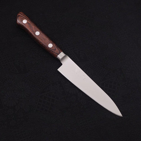 Petty knife AUS-8 Polished Western Mahogany Handle 120mm-AUS-8-Polished-Western Handle-[Musashi]-[Japanese-Kitchen-Knives]