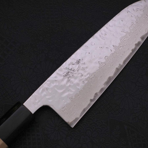 Santoku AUS-10 Mirror Tsuchime Damascus Buffalo Magnolia Handle 165mm-AUS-10-Damascus-Japanese Handle-[Musashi]-[Japanese-Kitchen-Knives]