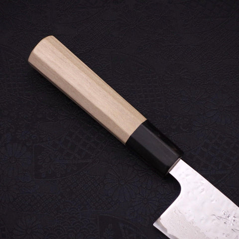 Santoku AUS-10 Mirror Tsuchime Damascus Buffalo Magnolia Handle 165mm-AUS-10-Damascus-Japanese Handle-[Musashi]-[Japanese-Kitchen-Knives]