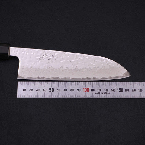 Santoku AUS-10 Mirror Tsuchime Damascus Buffalo Magnolia Handle 165mm-AUS-10-Damascus-Japanese Handle-[Musashi]-[Japanese-Kitchen-Knives]