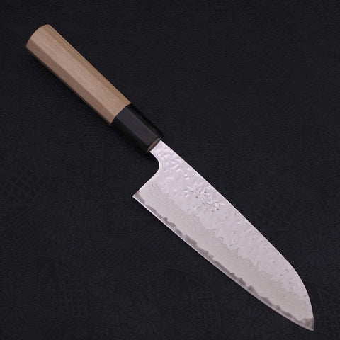 Santoku AUS-10 Mirror Tsuchime Damascus Buffalo Magnolia Handle 165mm-AUS-10-Damascus-Japanese Handle-[Musashi]-[Japanese-Kitchen-Knives]