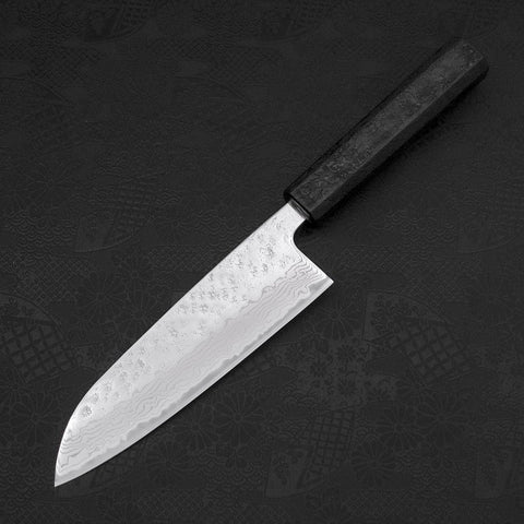 Santoku AUS-10 Nashiji Damascus Balck Ishime Urushi Handle 165mm-AUS-10-Damascus-Japanese Handle-[Musashi]-[Japanese-Kitchen-Knives]