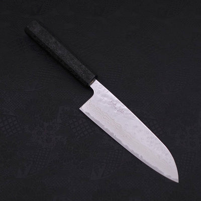 Santoku AUS-10 Nashiji Damascus Balck Ishime Urushi Handle 165mm-AUS-10-Damascus-Japanese Handle-[Musashi]-[Japanese-Kitchen-Knives]