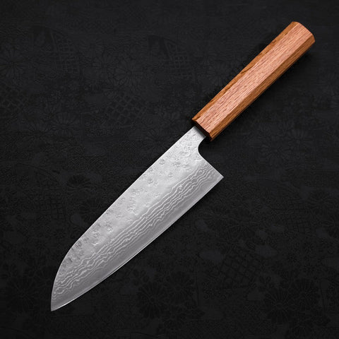 Santoku AUS-10 Nashiji Damascus Oak Handle 165mm-AUS-10-Damascus-Japanese Handle-[Musashi]-[Japanese-Kitchen-Knives]