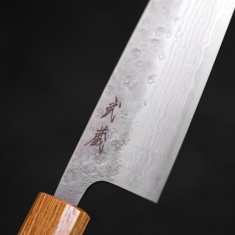 Santoku AUS-10 Nashiji Damascus Oak Handle 165mm-AUS-10-Damascus-Japanese Handle-[Musashi]-[Japanese-Kitchen-Knives]