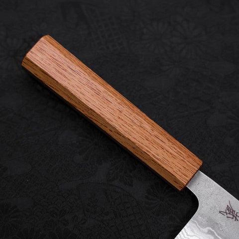 Santoku AUS-10 Nashiji Damascus Oak Handle 165mm-AUS-10-Damascus-Japanese Handle-[Musashi]-[Japanese-Kitchen-Knives]