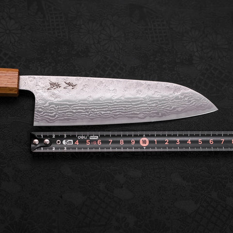 Santoku AUS-10 Nashiji Damascus Oak Handle 165mm-AUS-10-Damascus-Japanese Handle-[Musashi]-[Japanese-Kitchen-Knives]