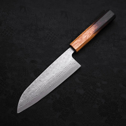 Santoku AUS-10 Nashiji Damascus Yaki Urushi Handle 165mm-AUS-10-Damascus-Japanese Handle-[Musashi]-[Japanese-Kitchen-Knives]