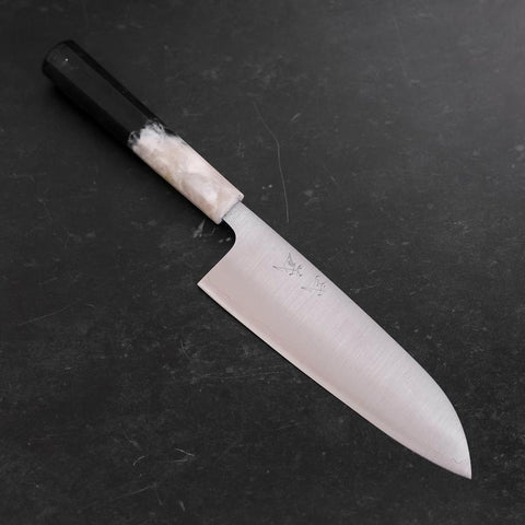 Santoku AUS-10 Polished Ocean Black White Handle 165mm-[Musashi]-[Japanese-Kitchen-Knives]