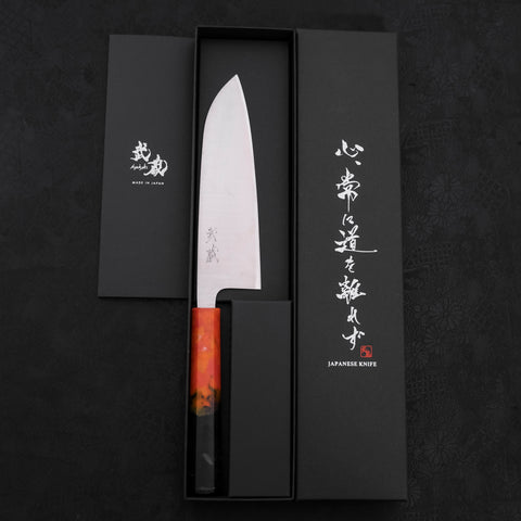 Santoku AUS-10 Polished Ocean Orange&Black Handle 165mm-AUS-10-Polished-Japanese Handle-[Musashi]-[Japanese-Kitchen-Knives]