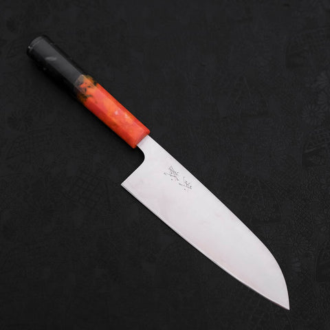 Santoku AUS-10 Polished Ocean Orange&Black Handle 165mm-[Musashi]-[Japanese-Kitchen-Knives]