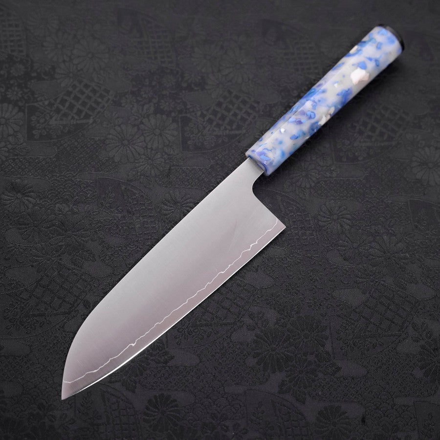 Santoku AUS-10 Polished Ocean White Mix Handle 165mm-AUS-10-Polished-Japanese Handle-[Musashi]-[Japanese-Kitchen-Knives]