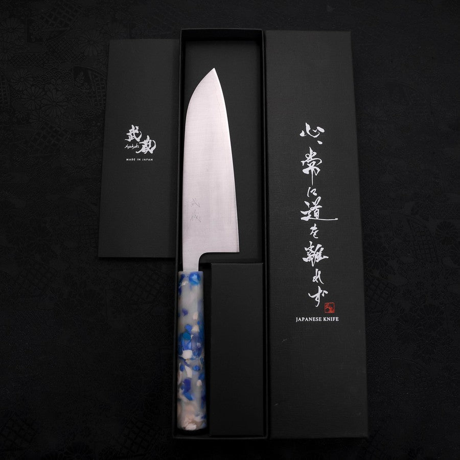 Santoku AUS-10 Polished Ocean White Mix Handle 165mm-AUS-10-Polished-Japanese Handle-[Musashi]-[Japanese-Kitchen-Knives]