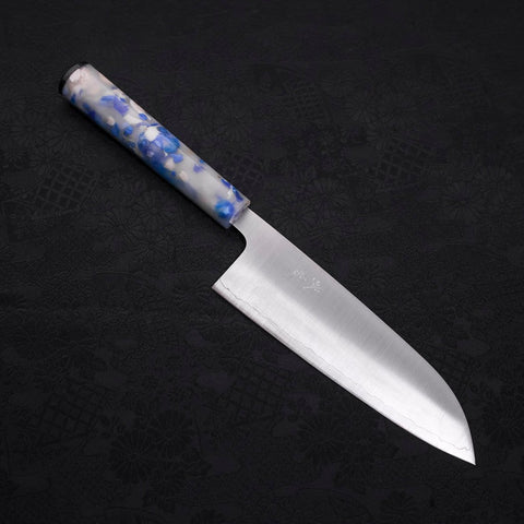 Santoku AUS-10 Polished Ocean White Mix Handle 165mm-[Musashi]-[Japanese-Kitchen-Knives]