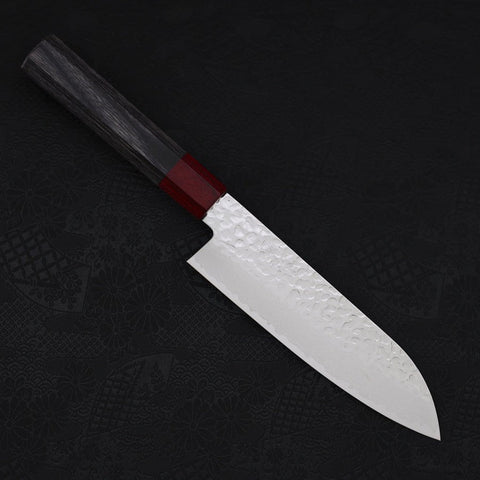 Santoku AUS-10 Tsuchime Damascus Cherry Handle 170mm-AUS-10-Damascus-Japanese Handle-[Musashi]-[Japanese-Kitchen-Knives]