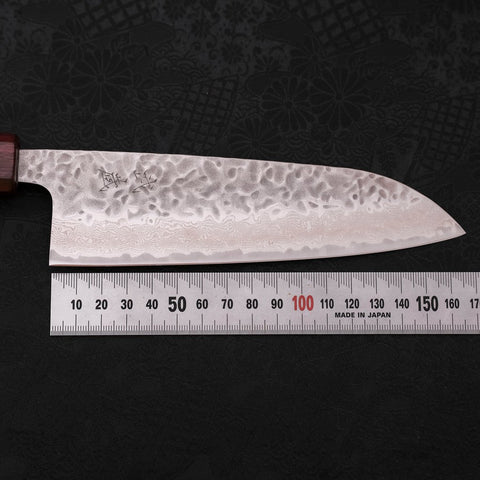 Santoku AUS-10 Tsuchime Damascus Purple Urushi Handle 165mm-AUS-10-Damascus-Japanese Handle-[Musashi]-[Japanese-Kitchen-Knives]