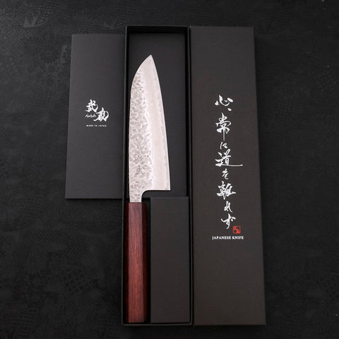 Santoku AUS-10 Tsuchime Damascus Purple Urushi Handle 165mm-AUS-10-Damascus-Japanese Handle-[Musashi]-[Japanese-Kitchen-Knives]