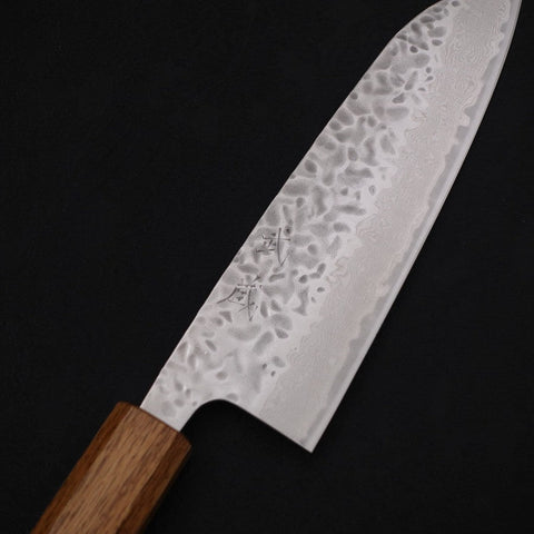 Santoku AUS-10 Tsuchime Damascus Yaki Urushi Handle 165mm-AUS-10-Damascus-Japanese Handle-[Musashi]-[Japanese-Kitchen-Knives]