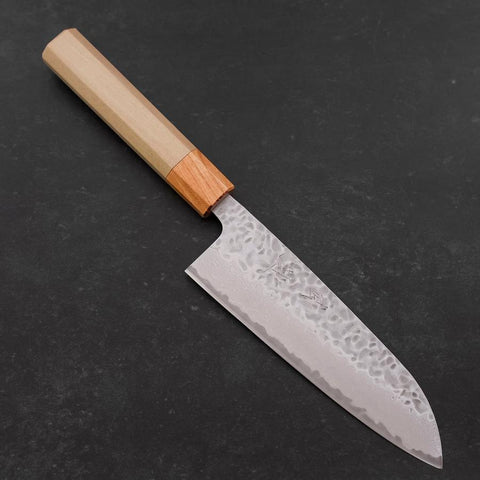 Santoku AUS-10 Tsuchime Damascus Zelkova Magnolia Handle 165mm-[Musashi]-[Japanese-Kitchen-Knives]